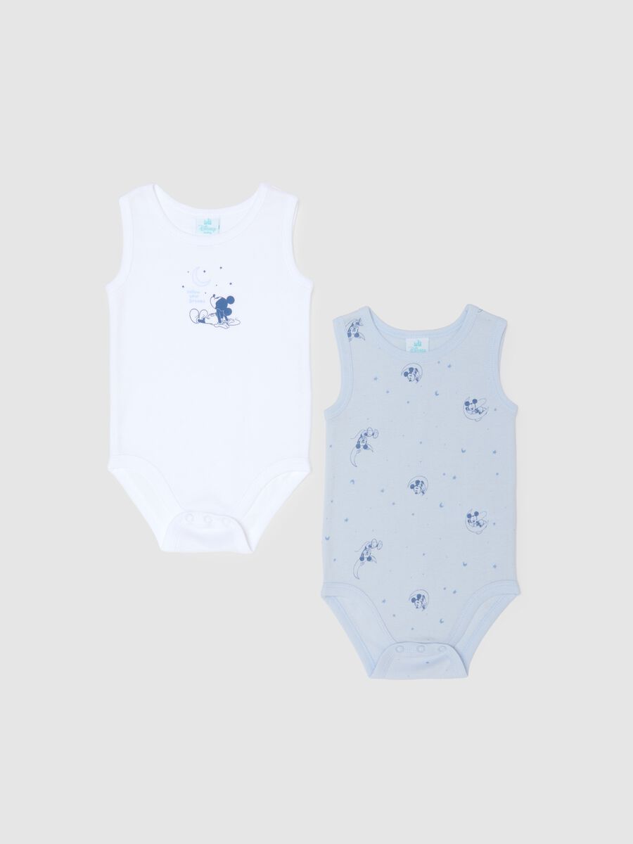 Multi-colour pure cotton baby bodysuit twin pack with Mickey Mouse prints_0