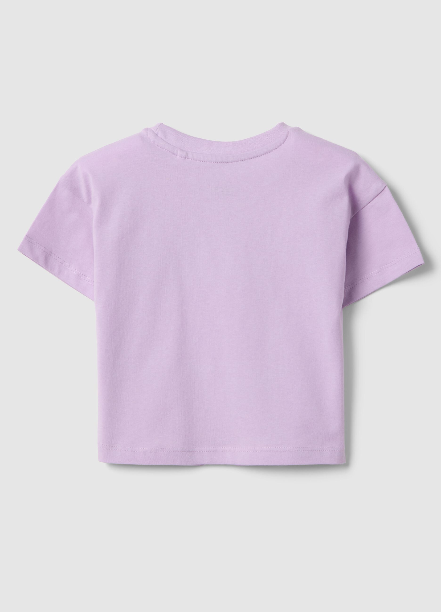 Girls' boxy fit purple pure cotton t-shirt with star