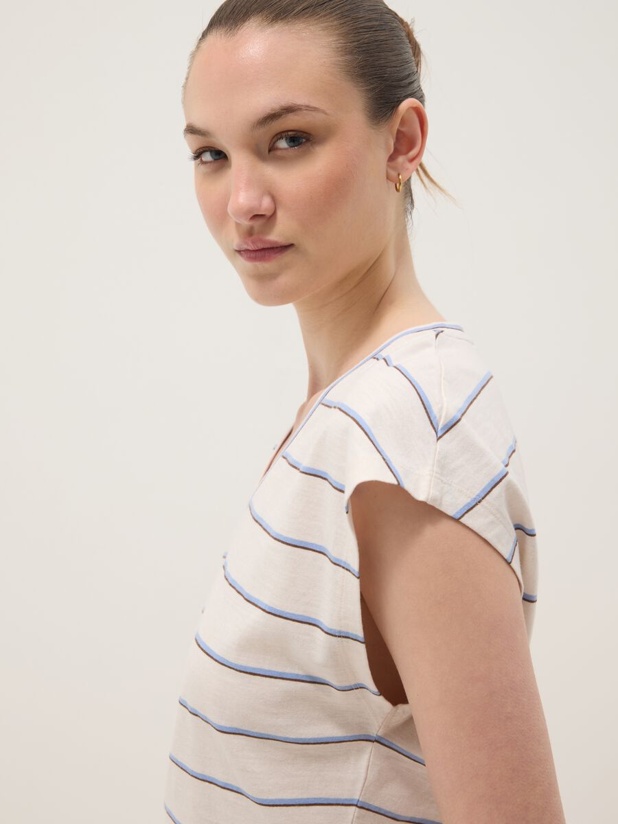 Beige pure cotton striped T-shirt_1