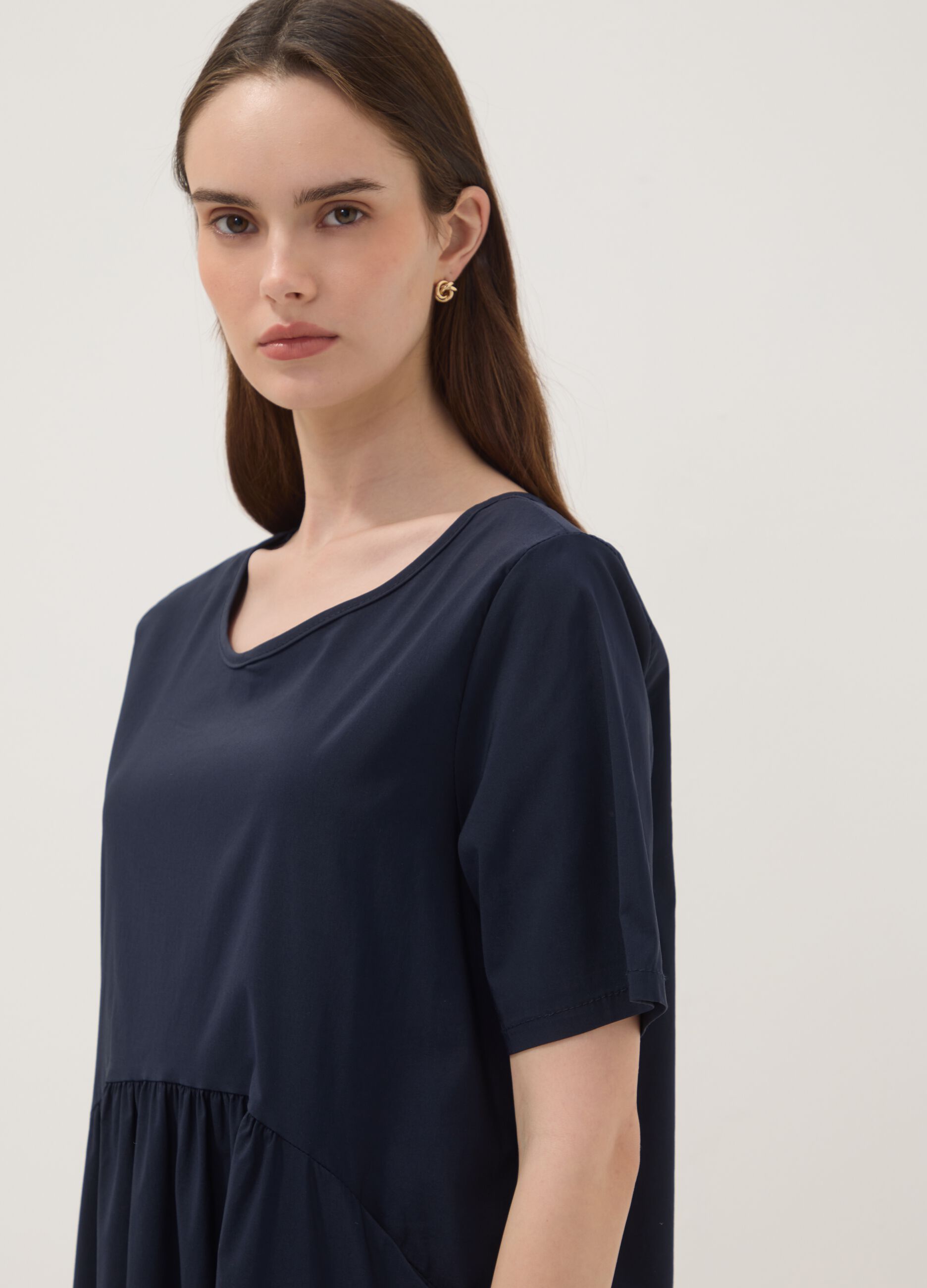 Blue midi dress in stretch viscose, regular fit