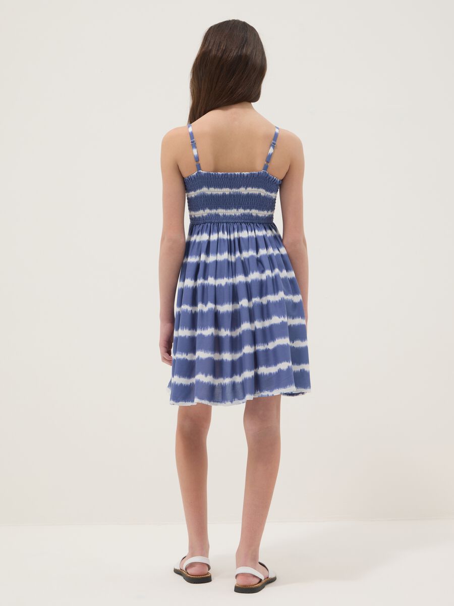 Girls&rsquo; blue striped pure viscose wide-fit dress with spaghetti straps_1