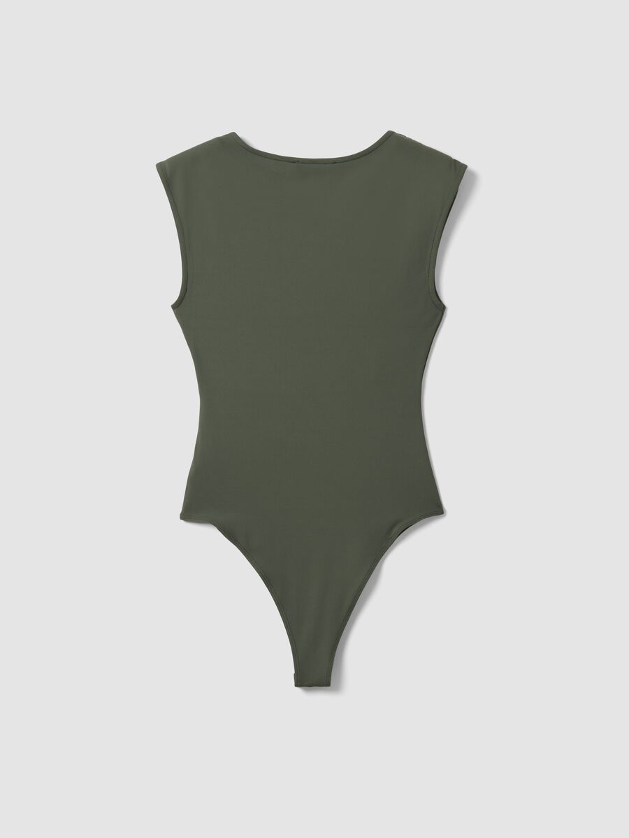 Body verde in tessuto elasticizzato con arricciature regular fit_6