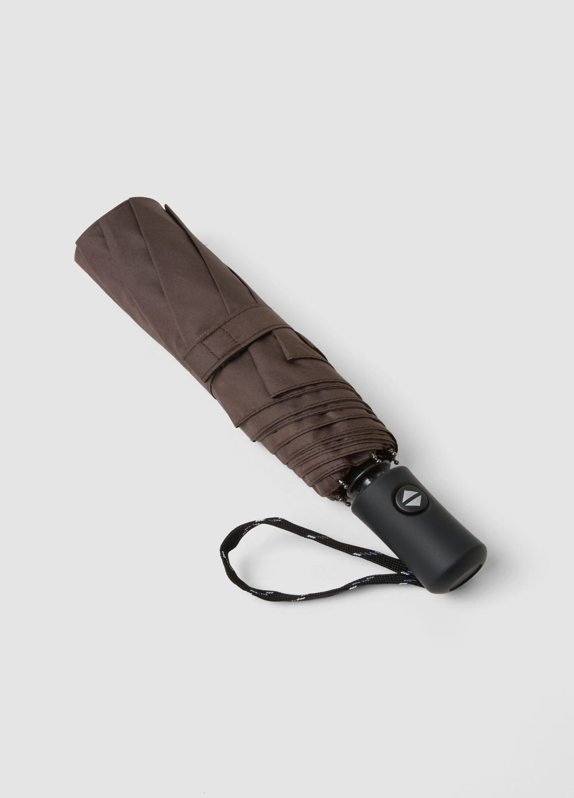Dark brown folding umbrella with matching sleeve