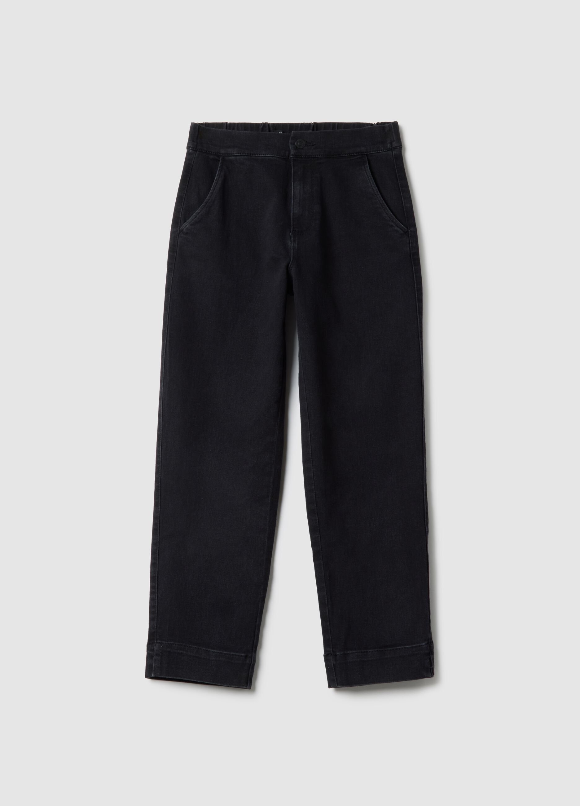 Black Cotton Blend Slim Fit Chino Trousers