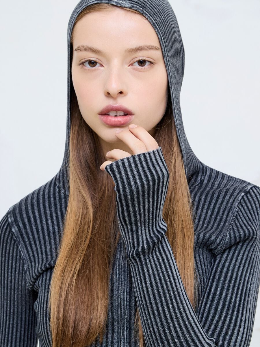 Ribbed Knit Hoodie in Vintage Grey_0