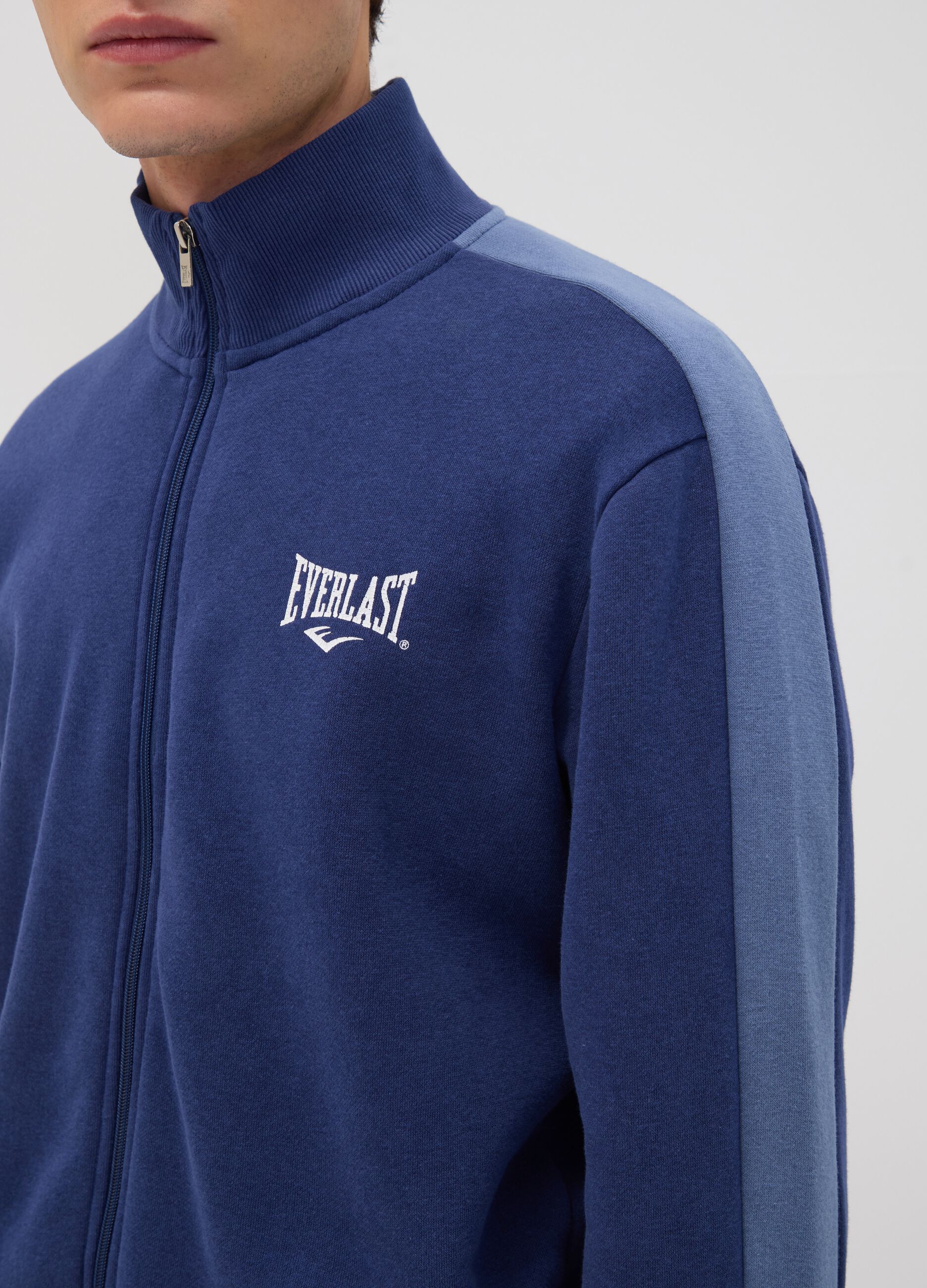 Navy full-zip cotton-blend hoodie with logo