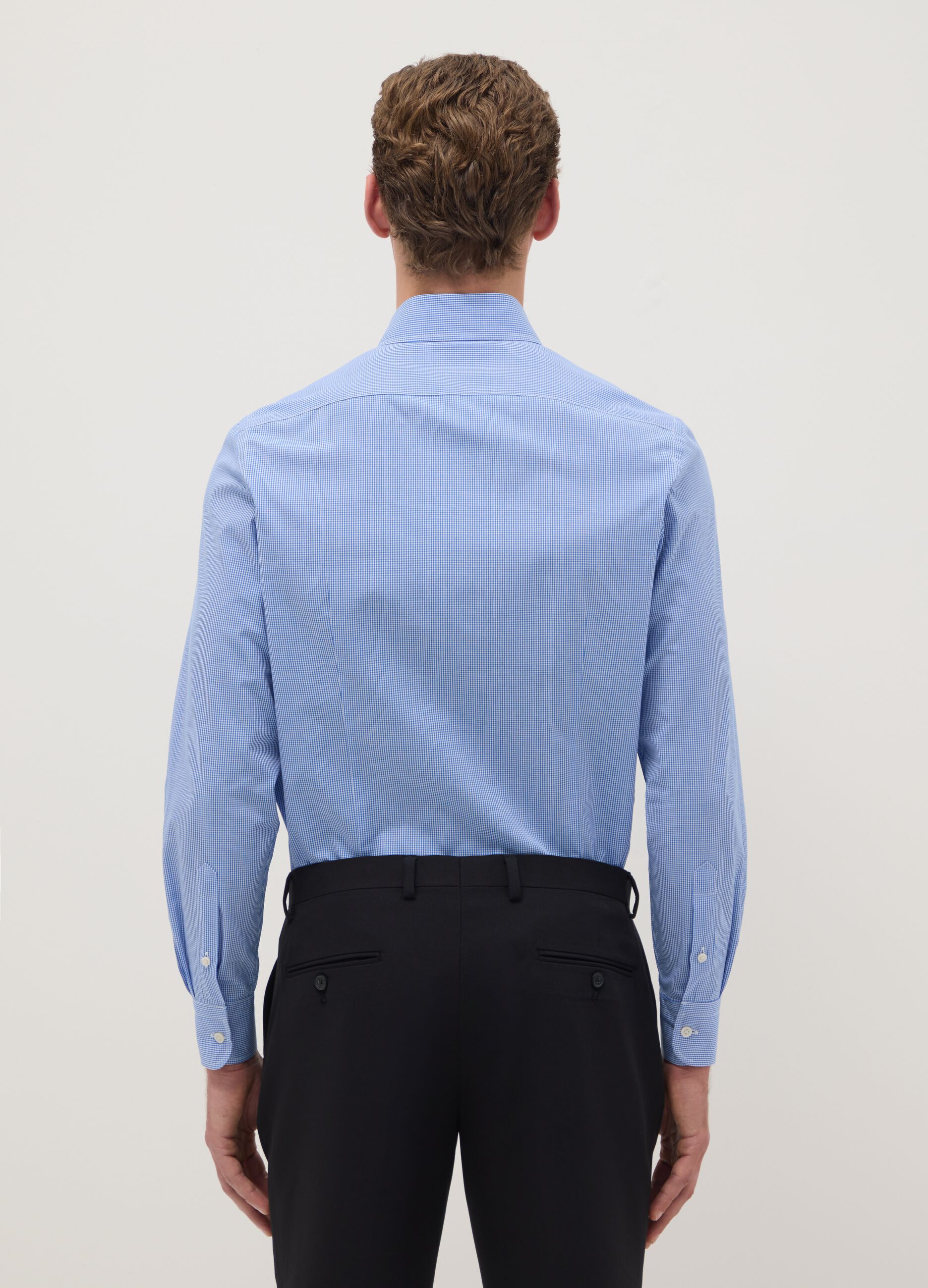 Multicolour checked long-sleeve slim fit cotton blend shirt