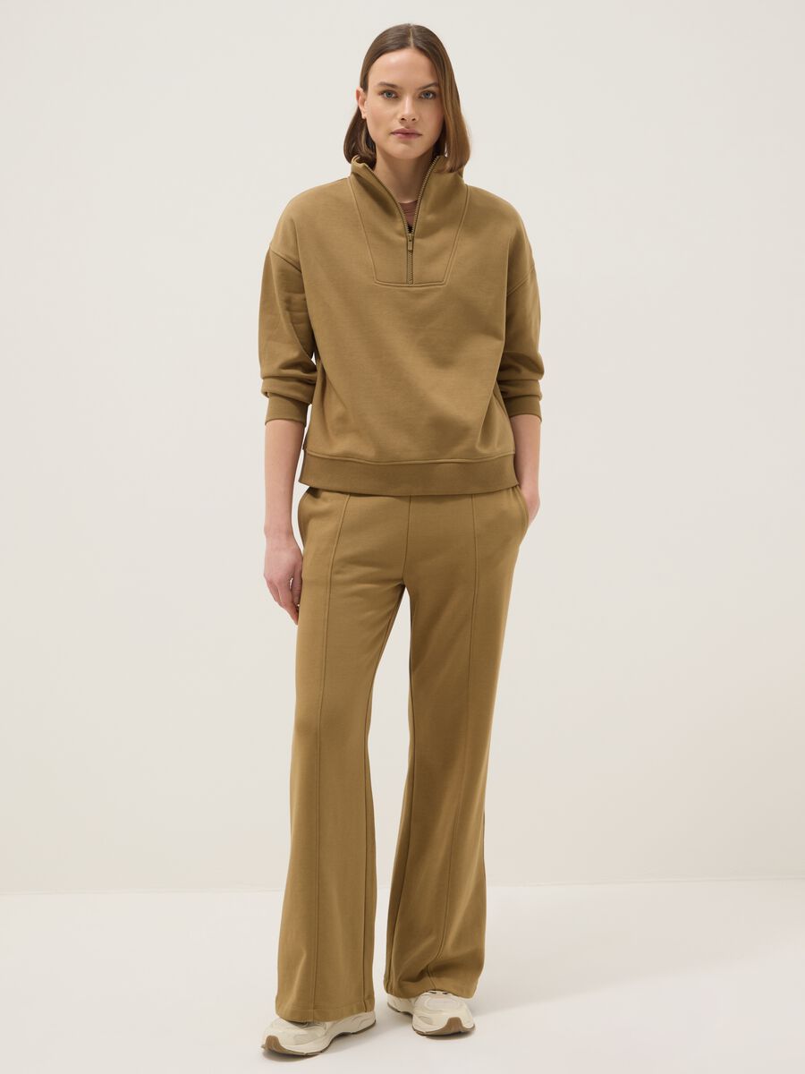 Felpa marrone in misto cotone con mezza zip_1