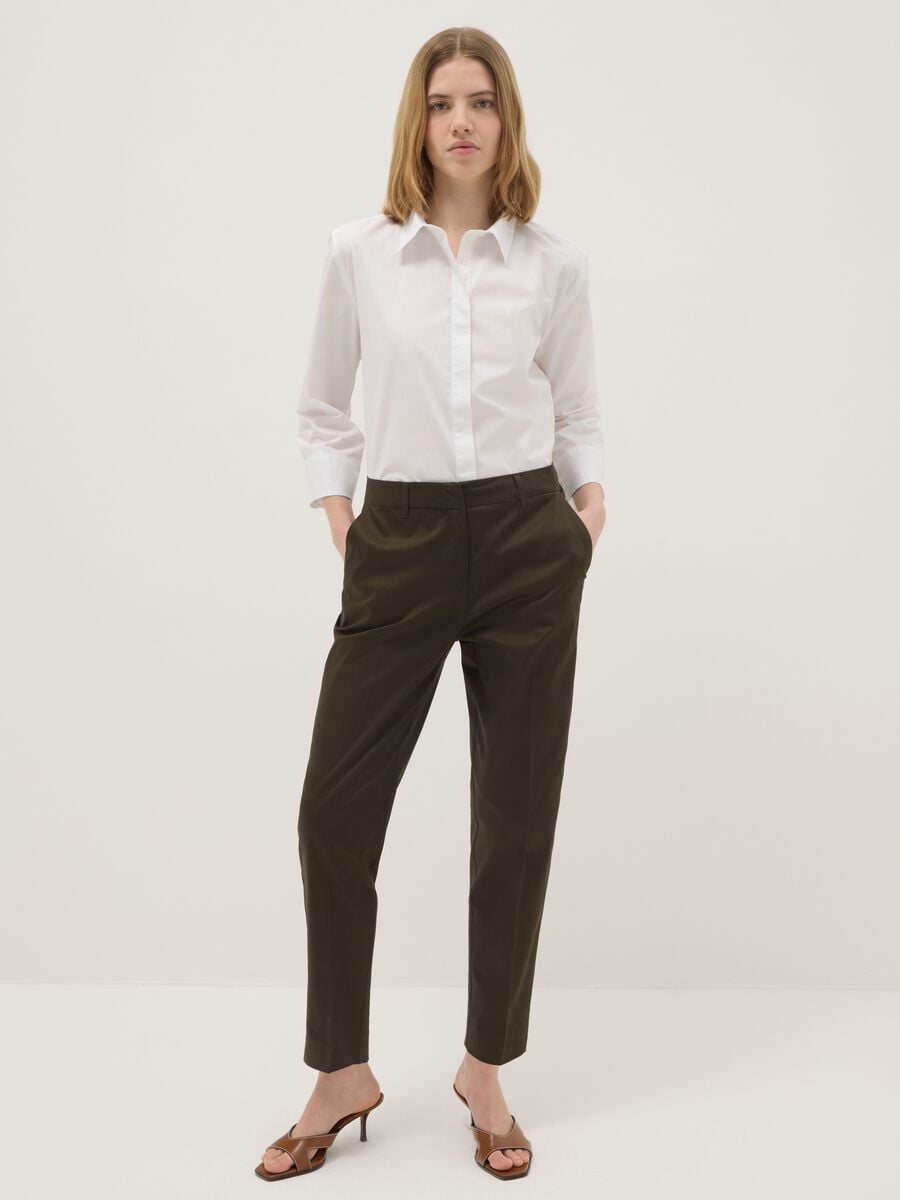 Brown stretch cotton satin trousers regular fit_0