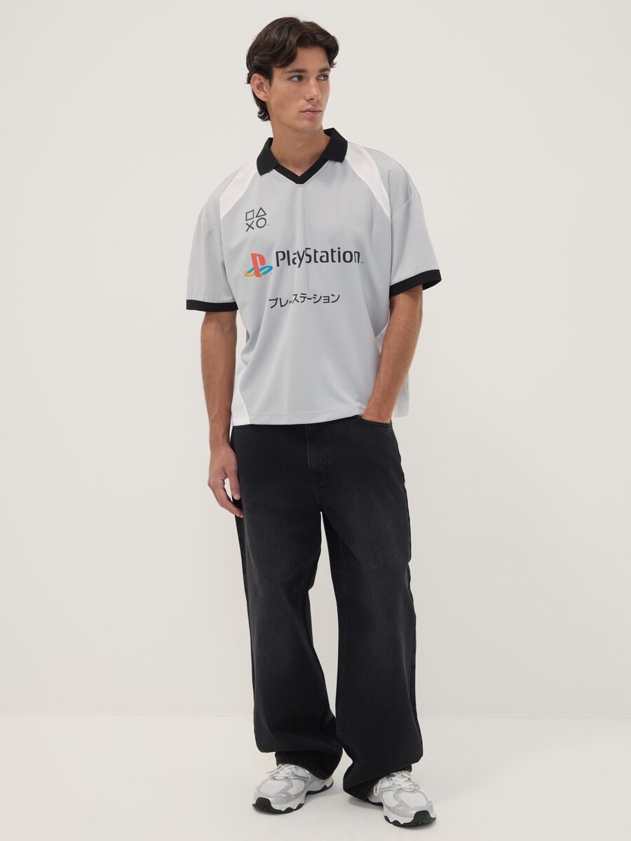 Grey PlayStation V-neck short-sleeve T-shirt_1