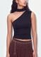 Black stretch top with asymmetric neckline and draped band_2