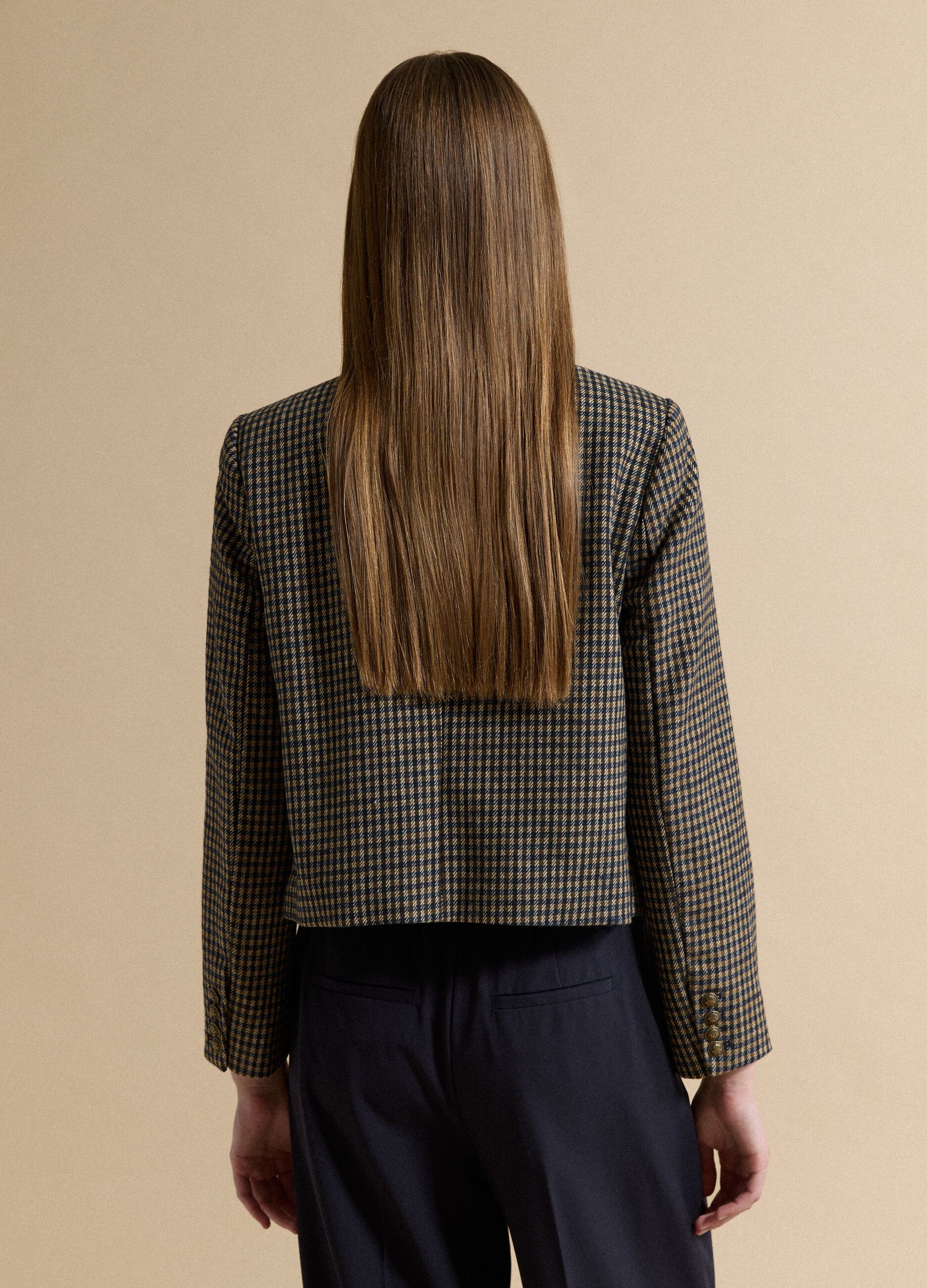 Multicolour checked wool-viscose blend blazer