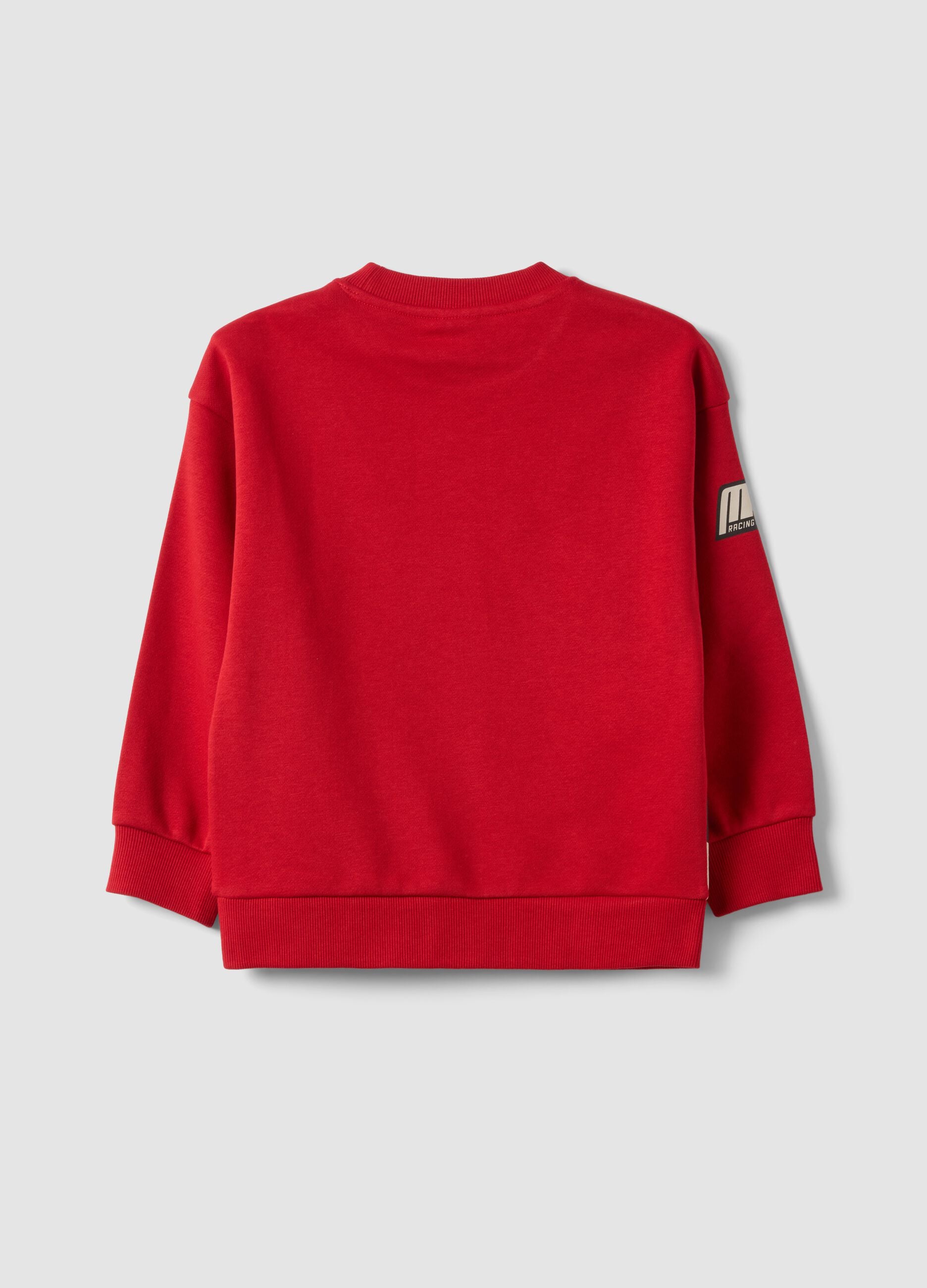 Red cotton-blend crew-neck sweatshirt with Mickey & Friends print