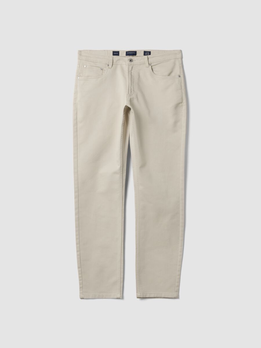 Pantaloni verdi in dobby di cotone elasticizzato slim fit_0