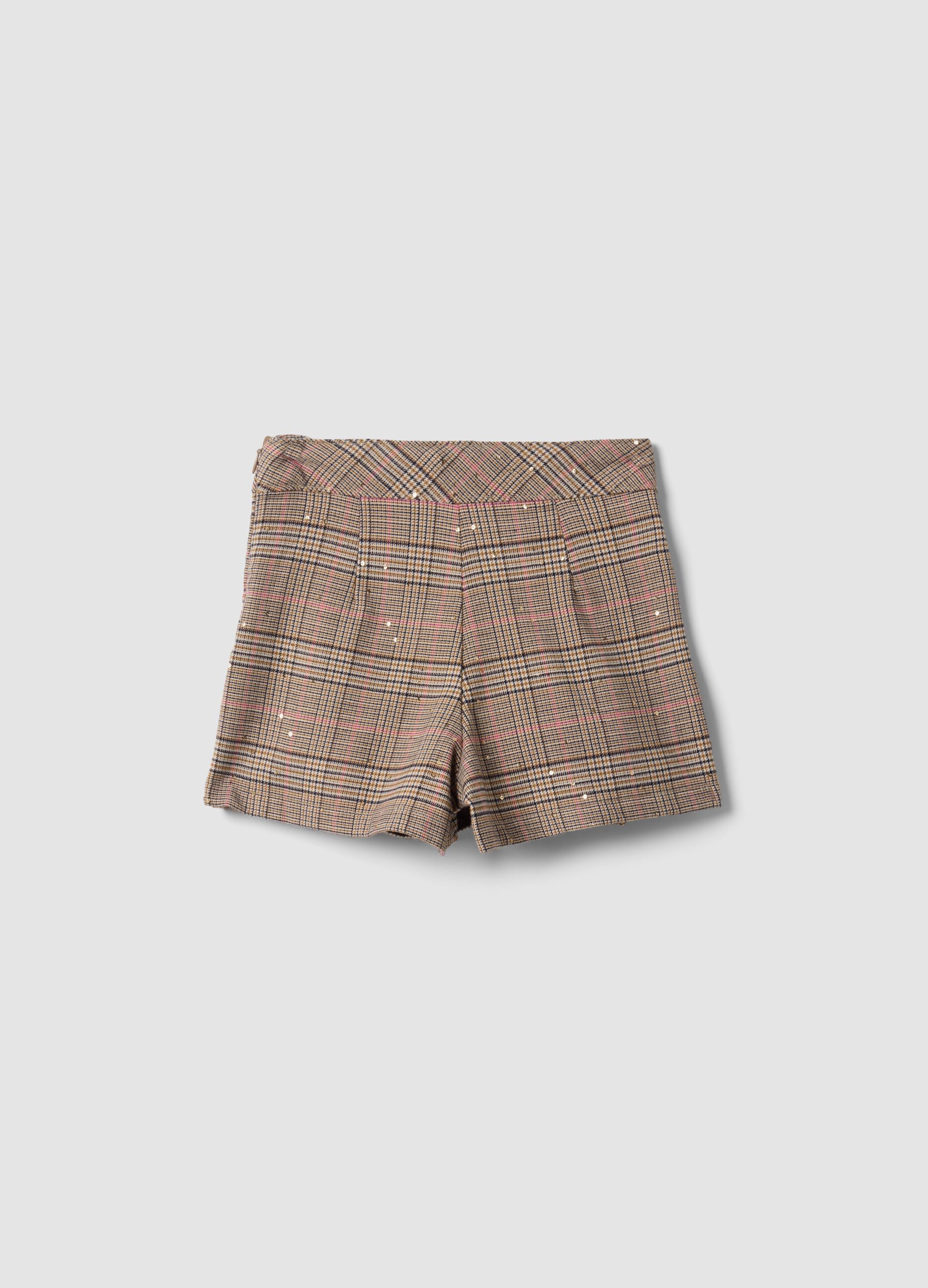 Girls&rsquo; brown checked stretch viscose skort