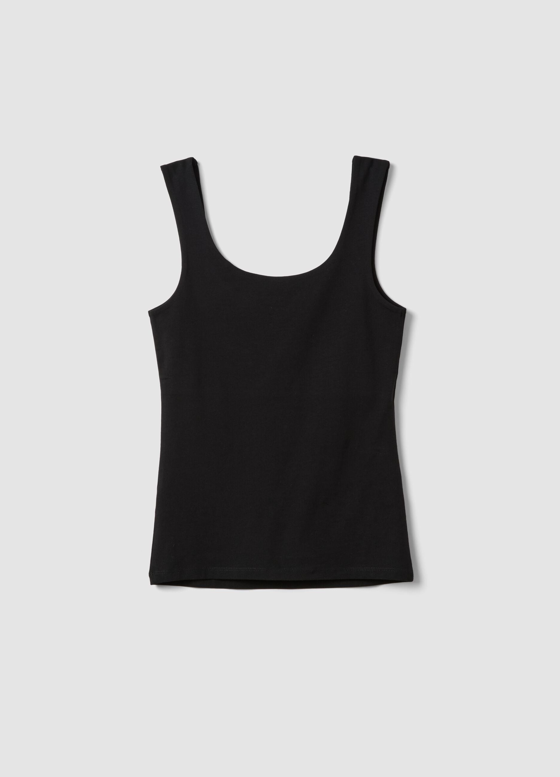 Black fitted stretch-cotton tank top
