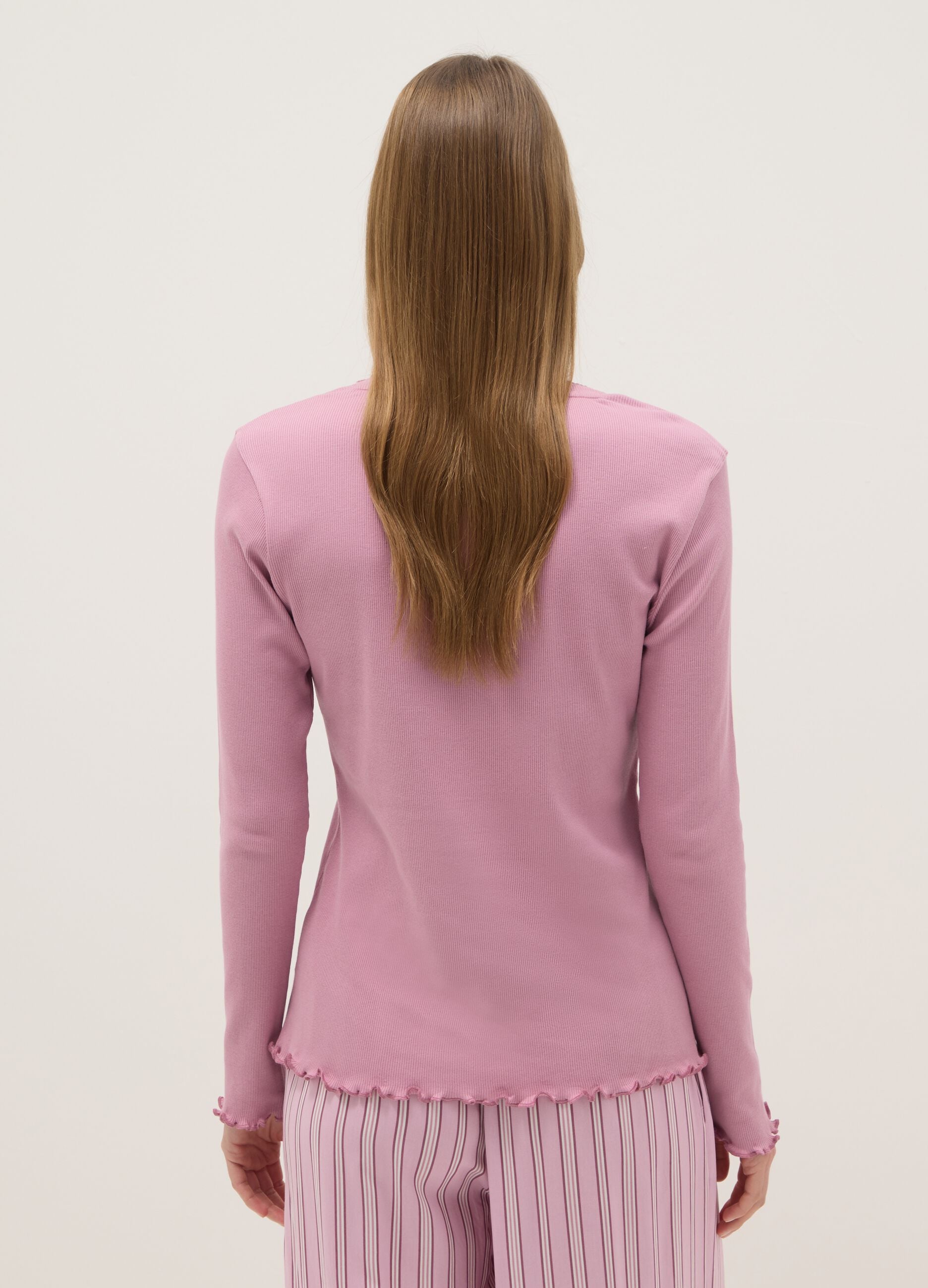Pink pure cotton nightshirt regular fit with serafino collar