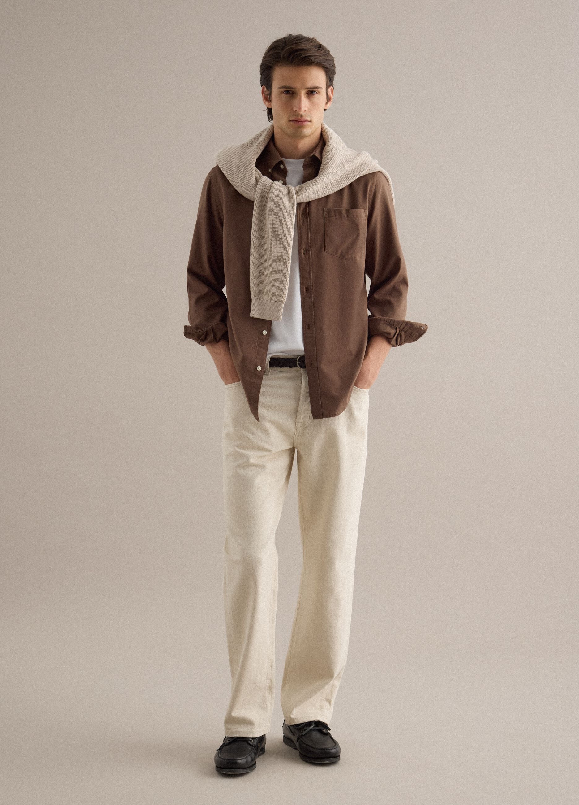 Brown shirt in pure cotton regular fit