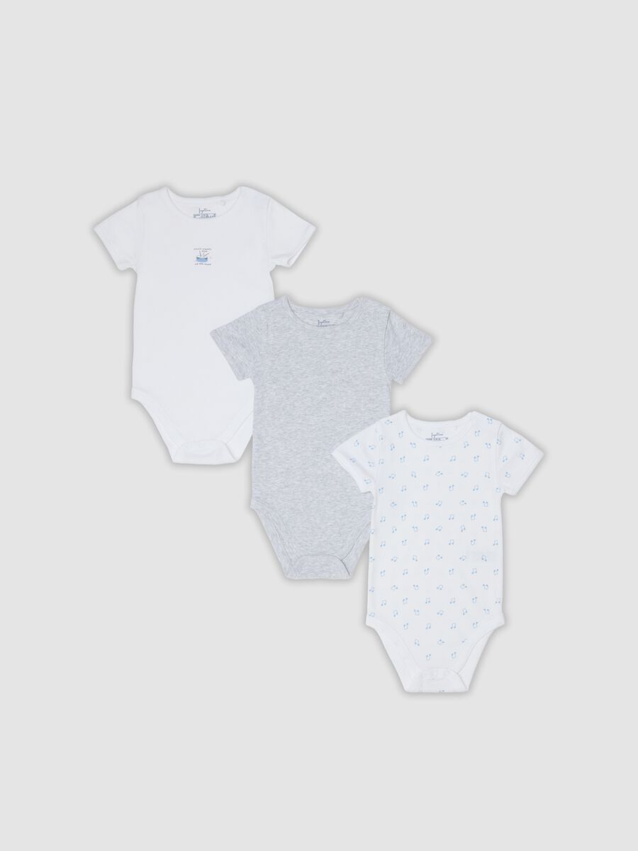 Tripack di body multicolor in puro cotone organico con stampa per neonati_0