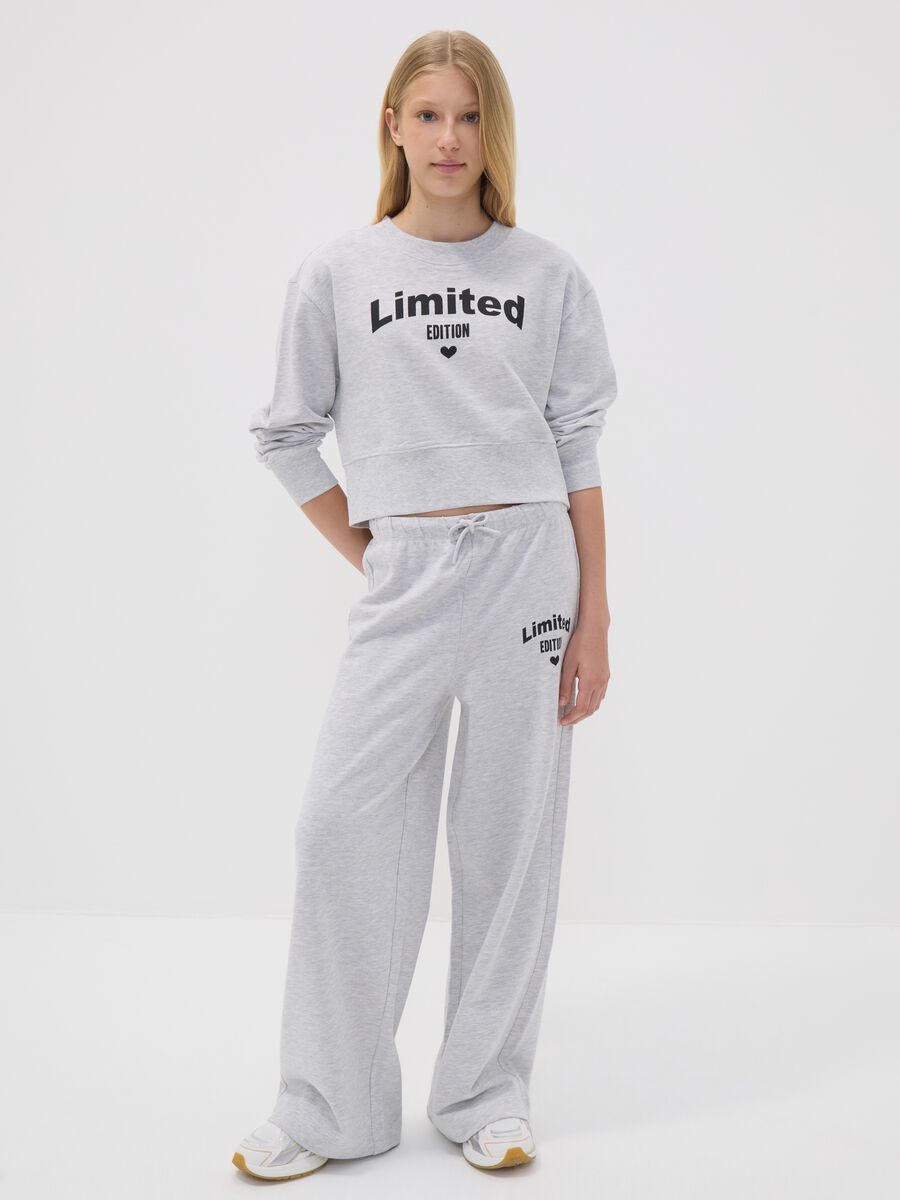 Grey cotton and viscose blend culotte-fit joggers for girls_0
