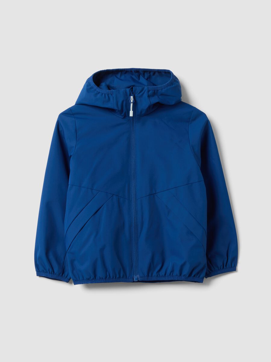 Blue oversized hooded zip jacket for boys_0