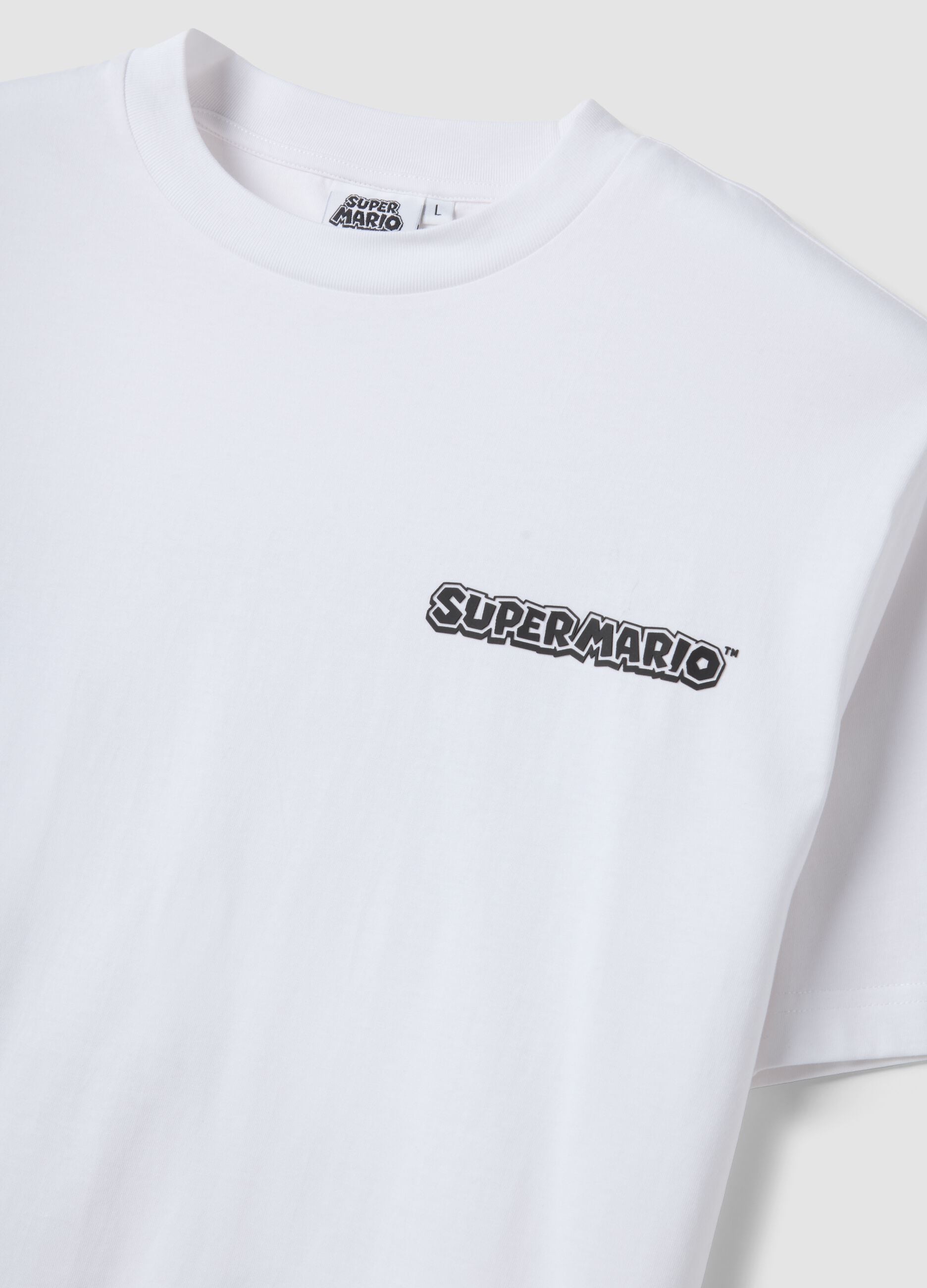 White regular fit pure cotton T-shirt with Super Mario print