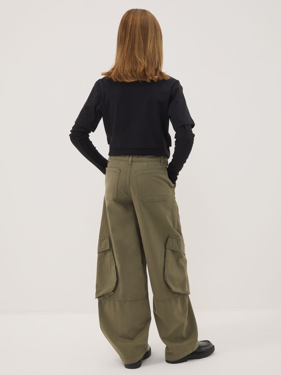 Girls&rsquo; green pure cotton straight-fit cargo trousers_2