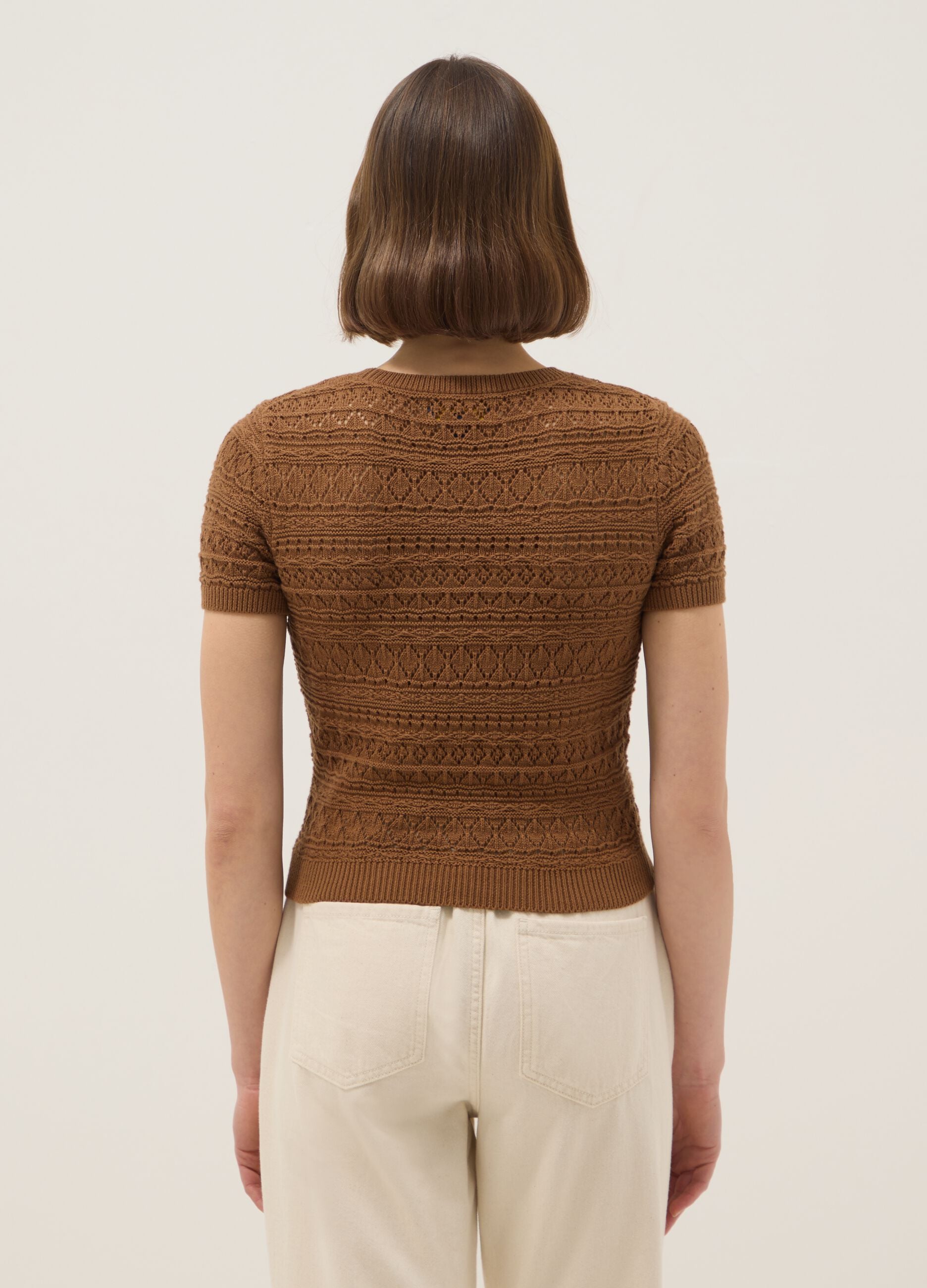 Brown pure cotton regular fit knitted sweater