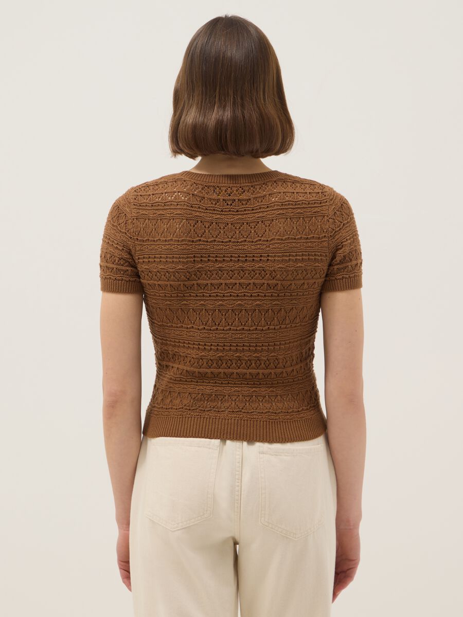 Maglia in puro cotone marrone regular fit con lavorazione a maglia_2