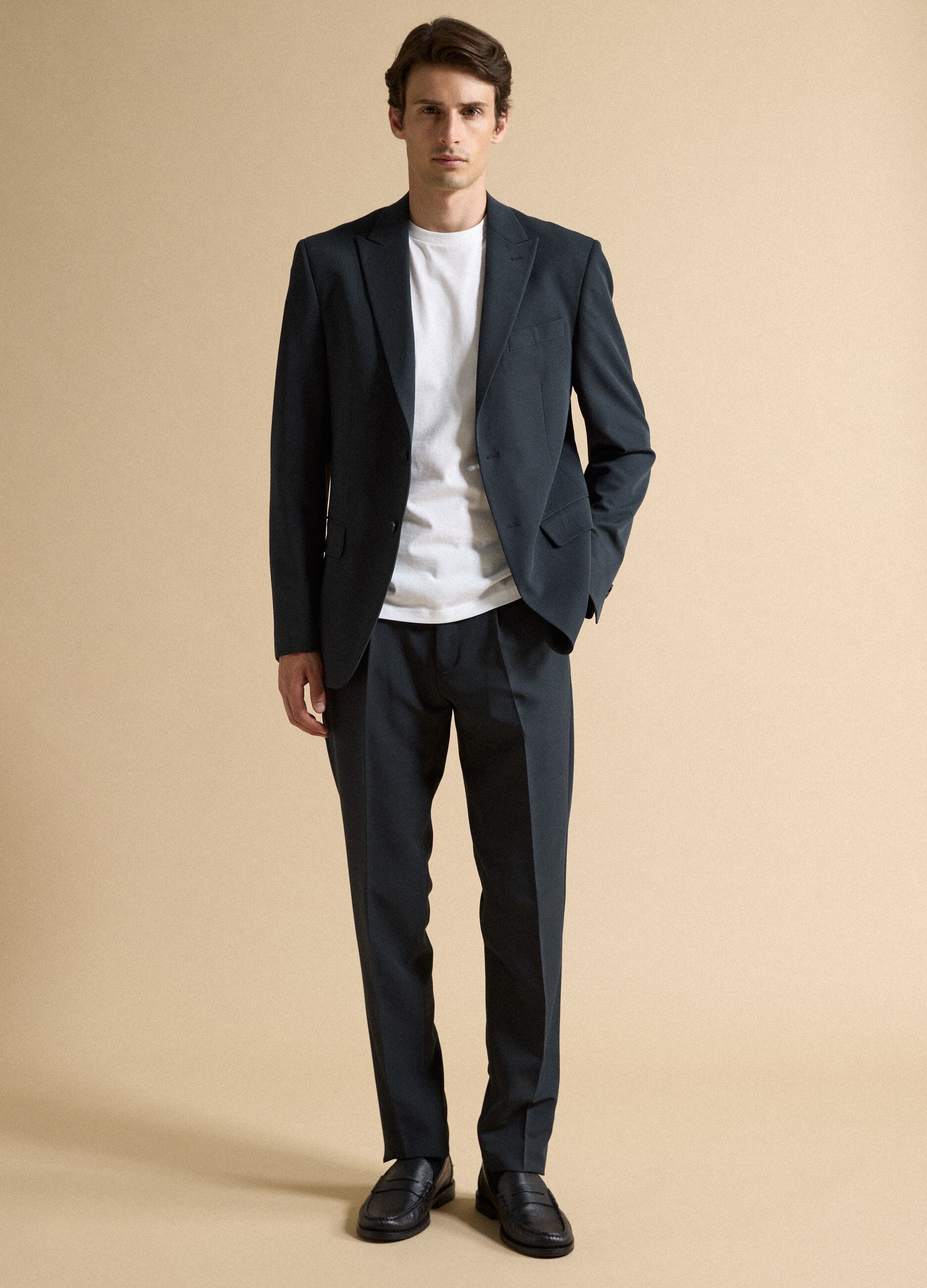 Blue slim-fit formal trousers in stretch viscose twill