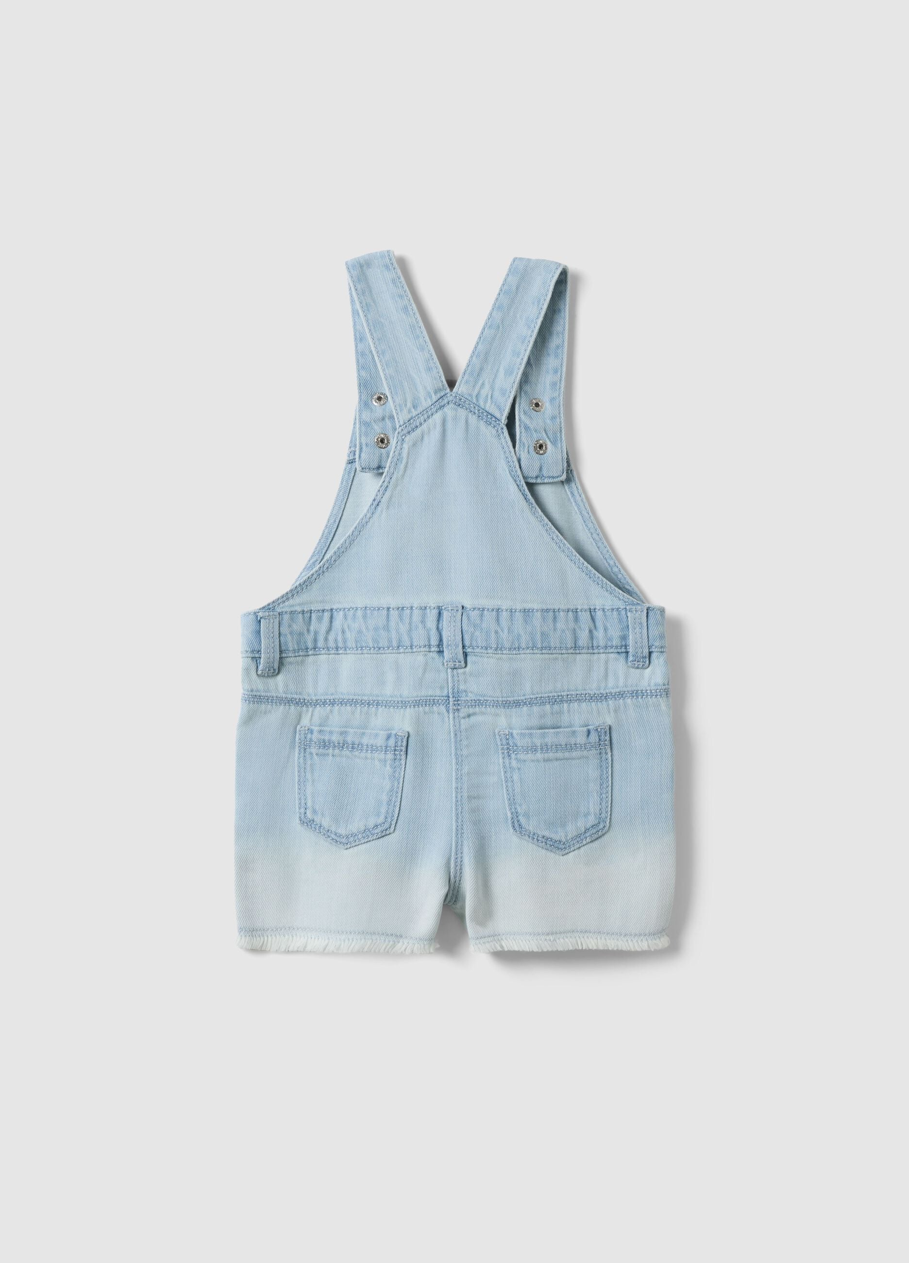 Blue denim short dungarees in cotton blend for girls - regular fit