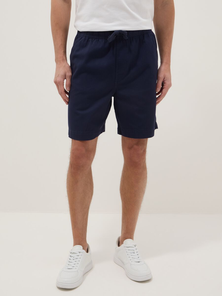 Blue pure cotton Bermuda shorts with elasticated waist_1