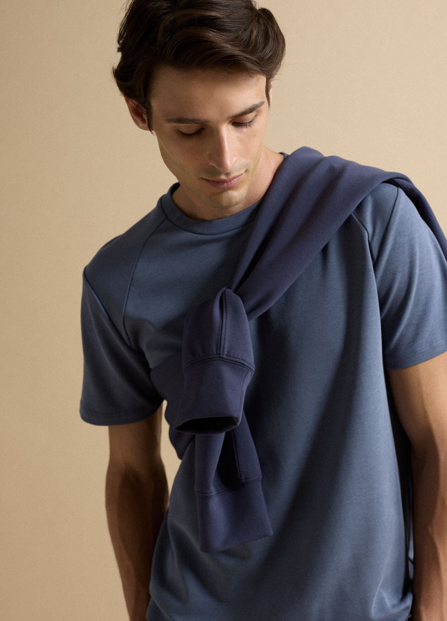 Grey breathable, quick-drying cotton-blend T-shirt