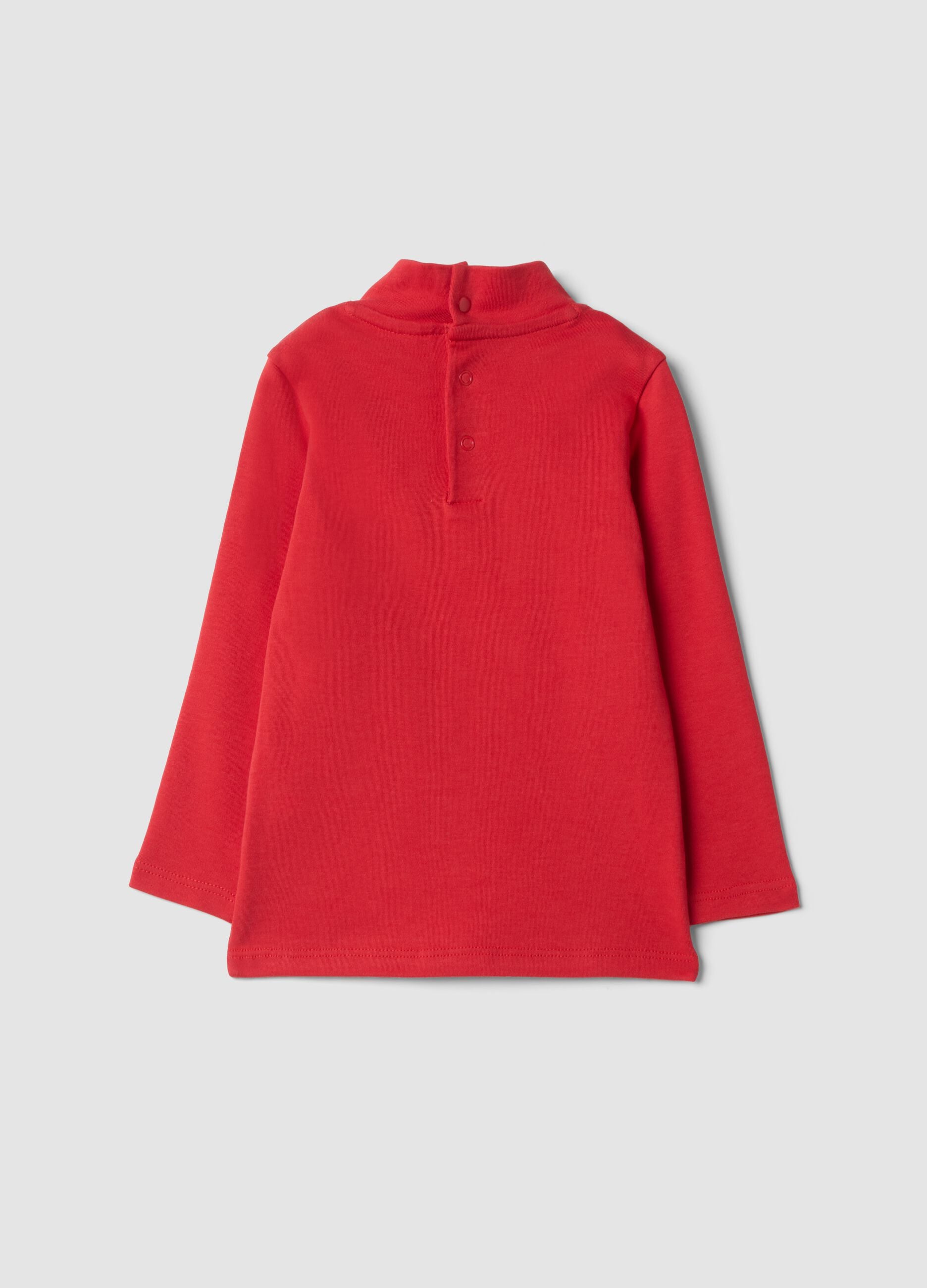 Red organic cotton T-shirt with raised collar