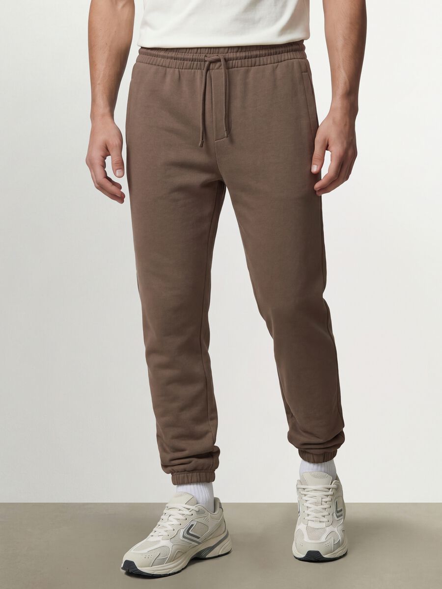 Pantaloni jogger marroni in misto cotone regular fit_1