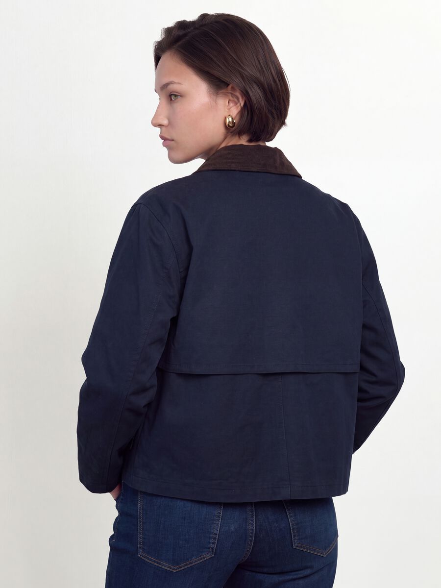 Blue pure cotton jacket with contrast collar, regular fit_3