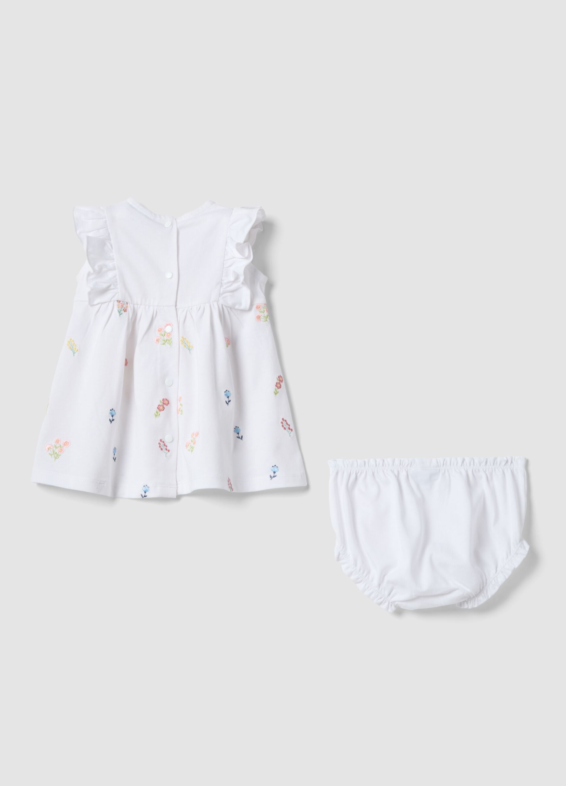 Pure white cotton baby girl set with embroidered flowers