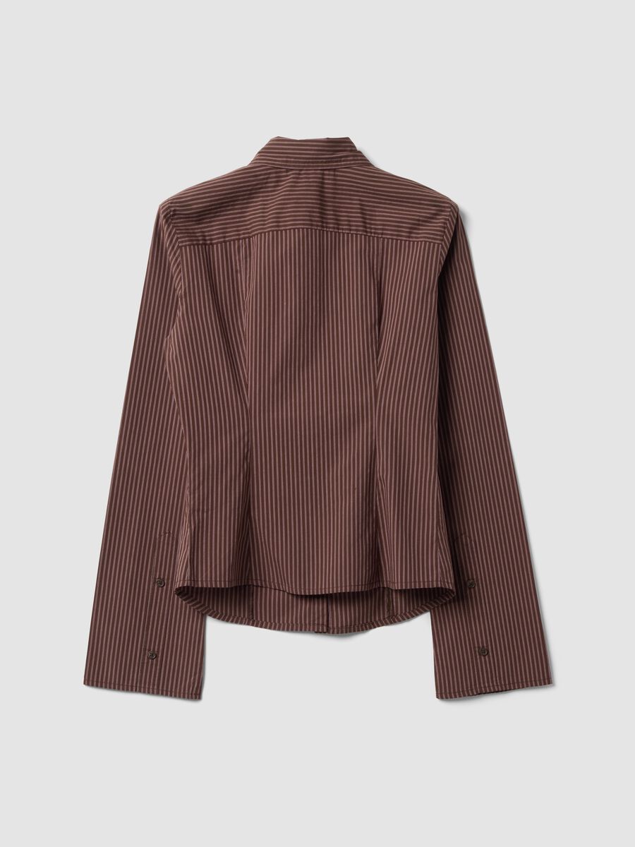 Brown striped slim-fit pure cotton poplin shirt_6