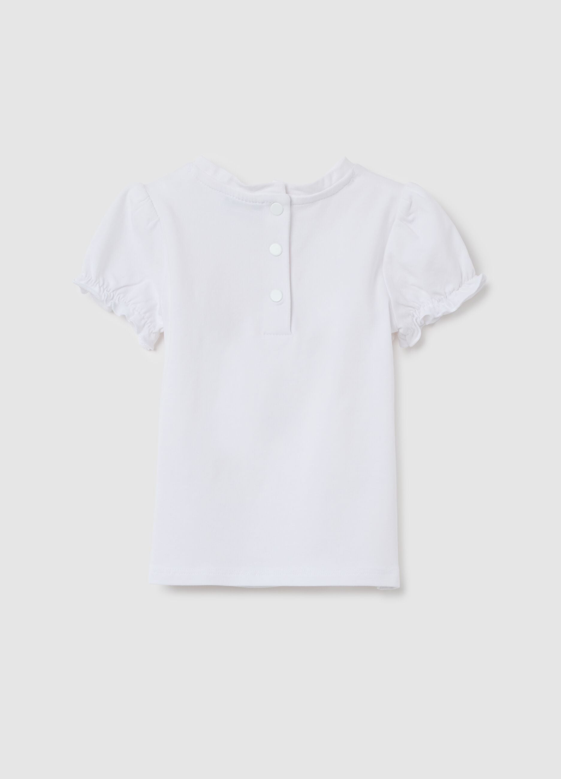 Baby girls&rsquo; white regular fit T-shirt with gathers on the sleeves
