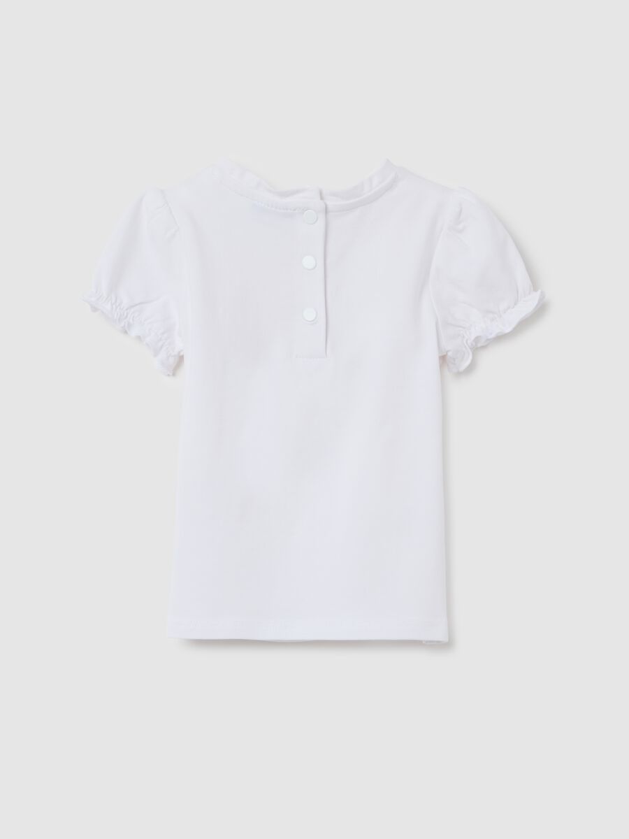 Baby girls&rsquo; white regular fit T-shirt with gathers on the sleeves_1