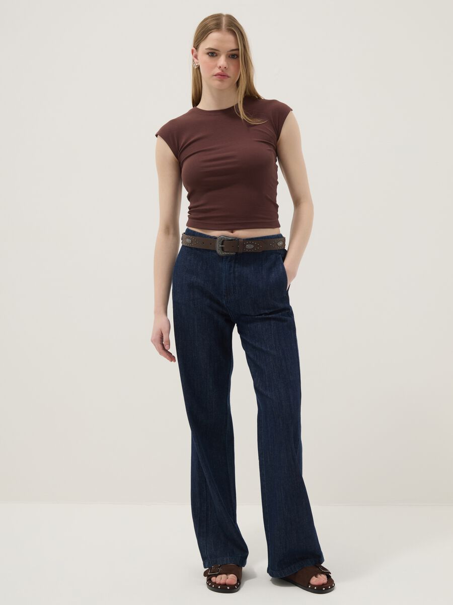 Brown Stretch Cotton Fitted Tank Top_1
