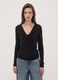 Black stretch viscose slim-fit T-shirt with front ruching_0