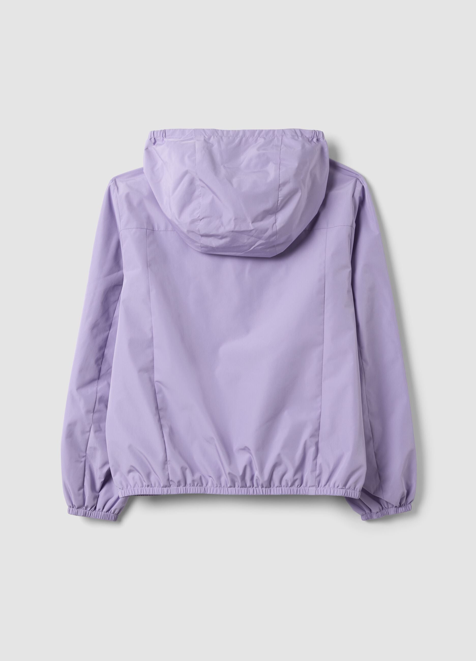 Purple hooded rain jacket with zip for girls