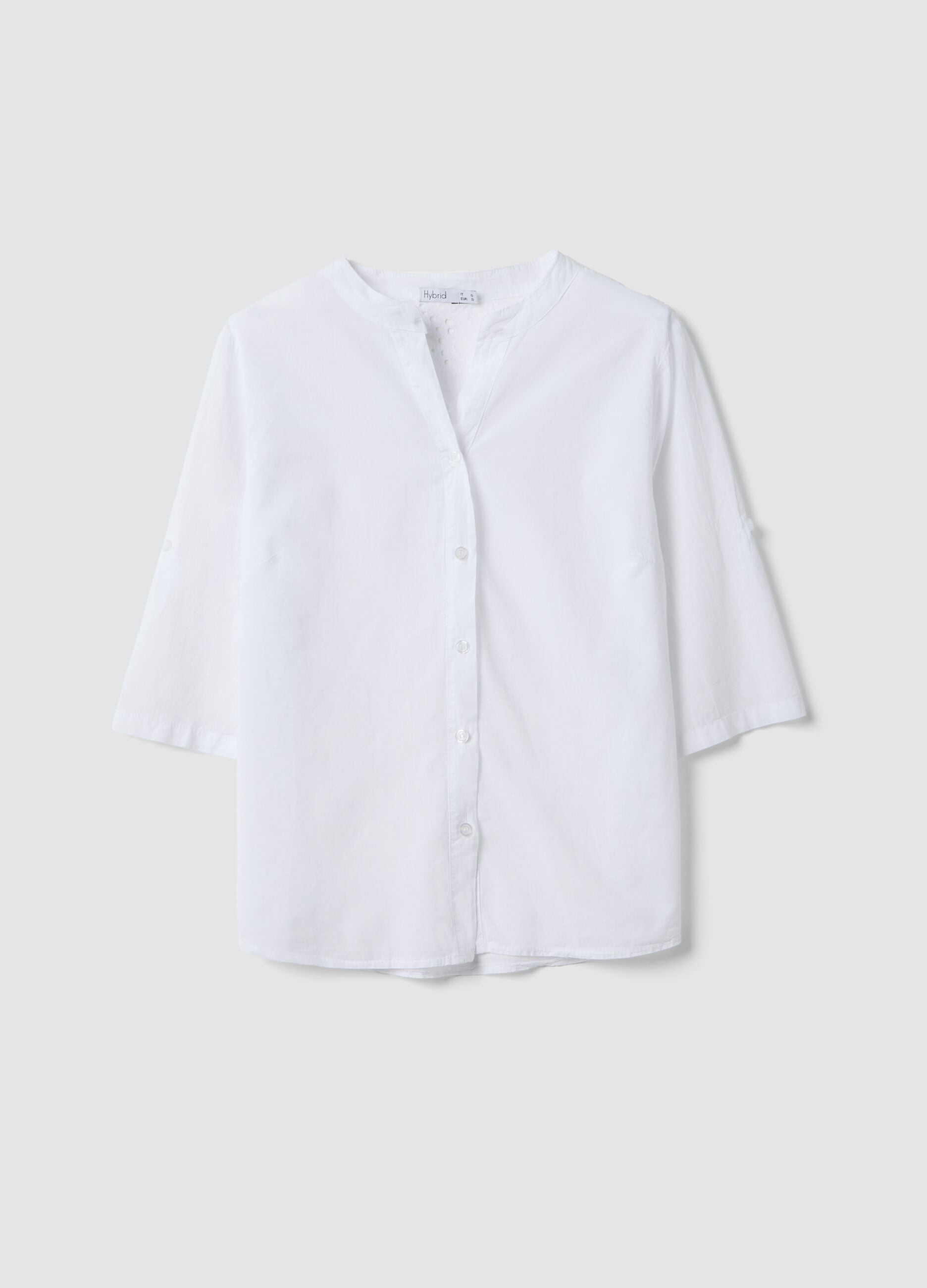 White pure cotton shirt with broderie anglaise embroidery, regular fit