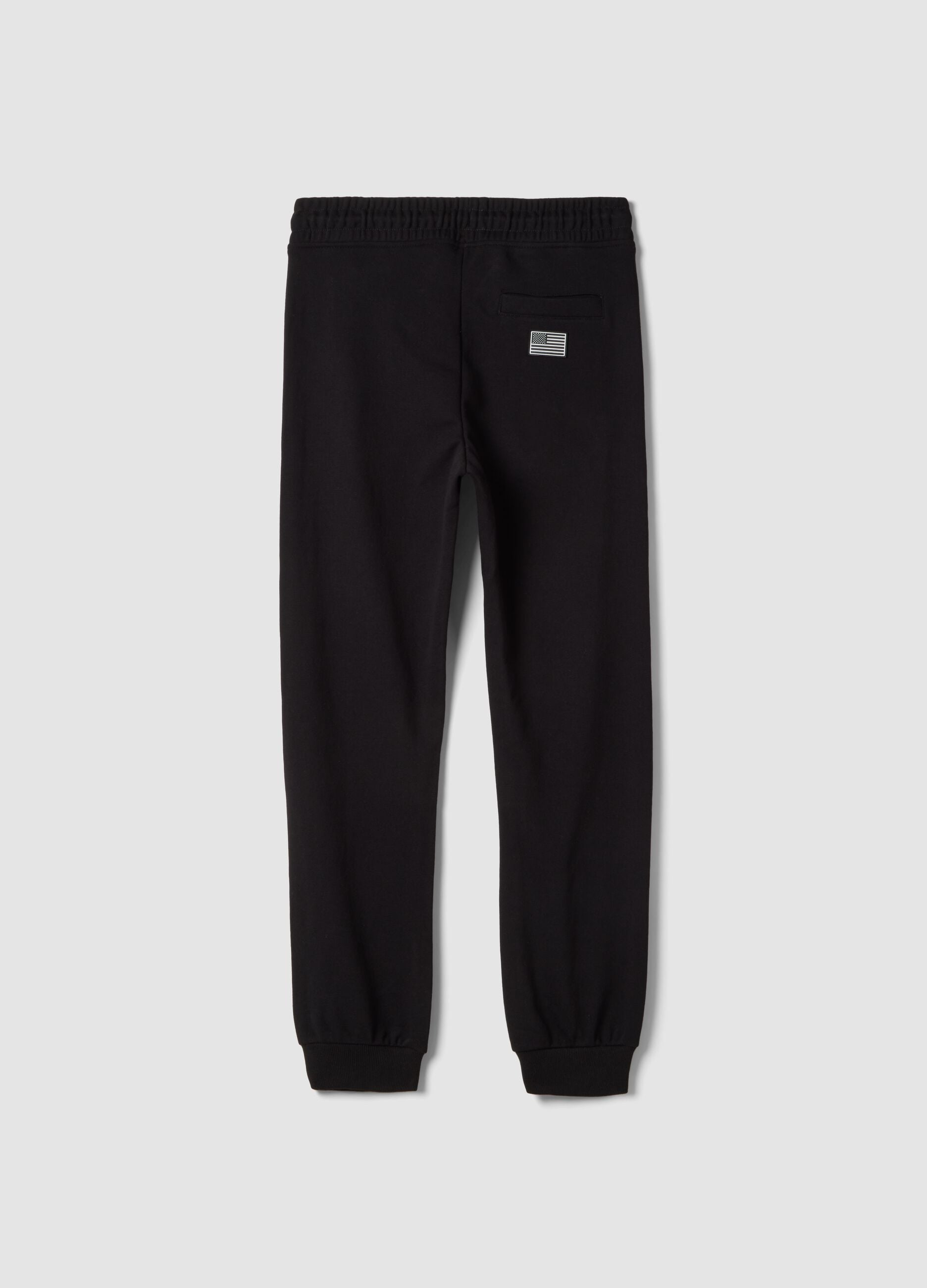Boys' regular fit black cotton blend trousers with NASA patch