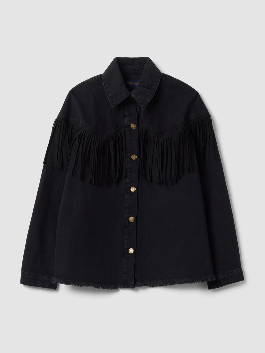 Black pure cotton denim jacket with fringes_4