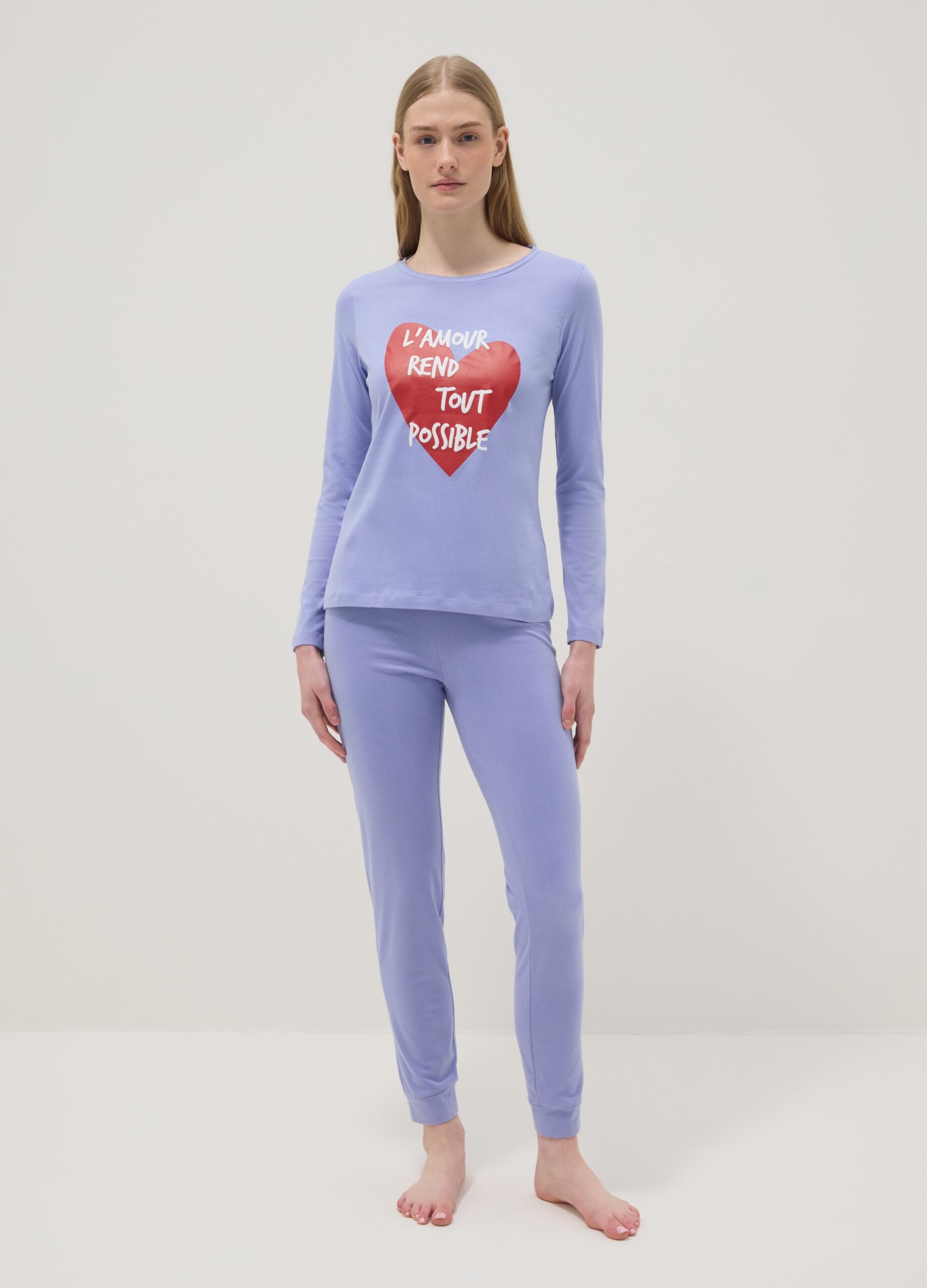 Purple pure cotton regular fit pyjamas with heart