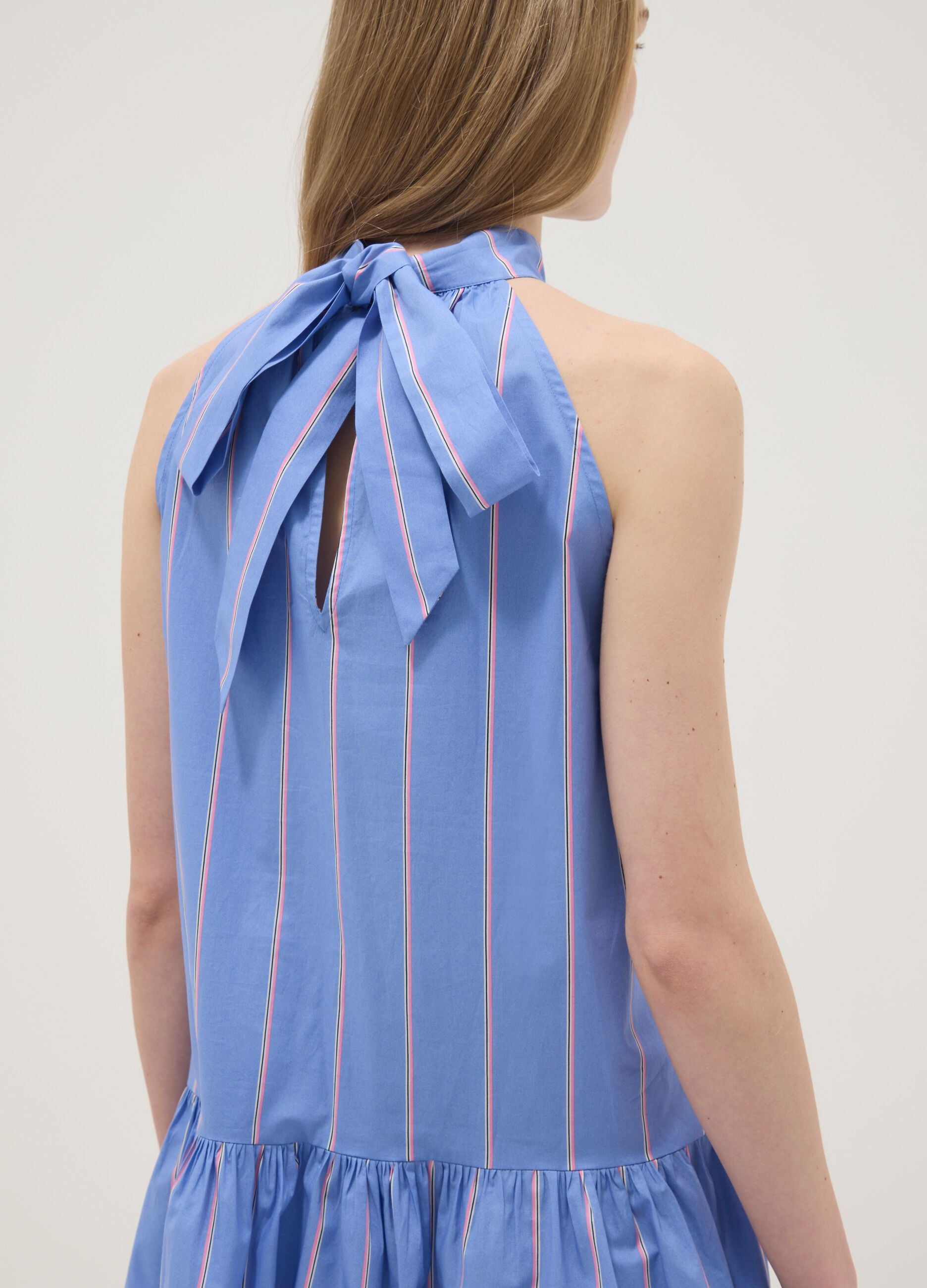 Sky blue pure cotton dress with high neck