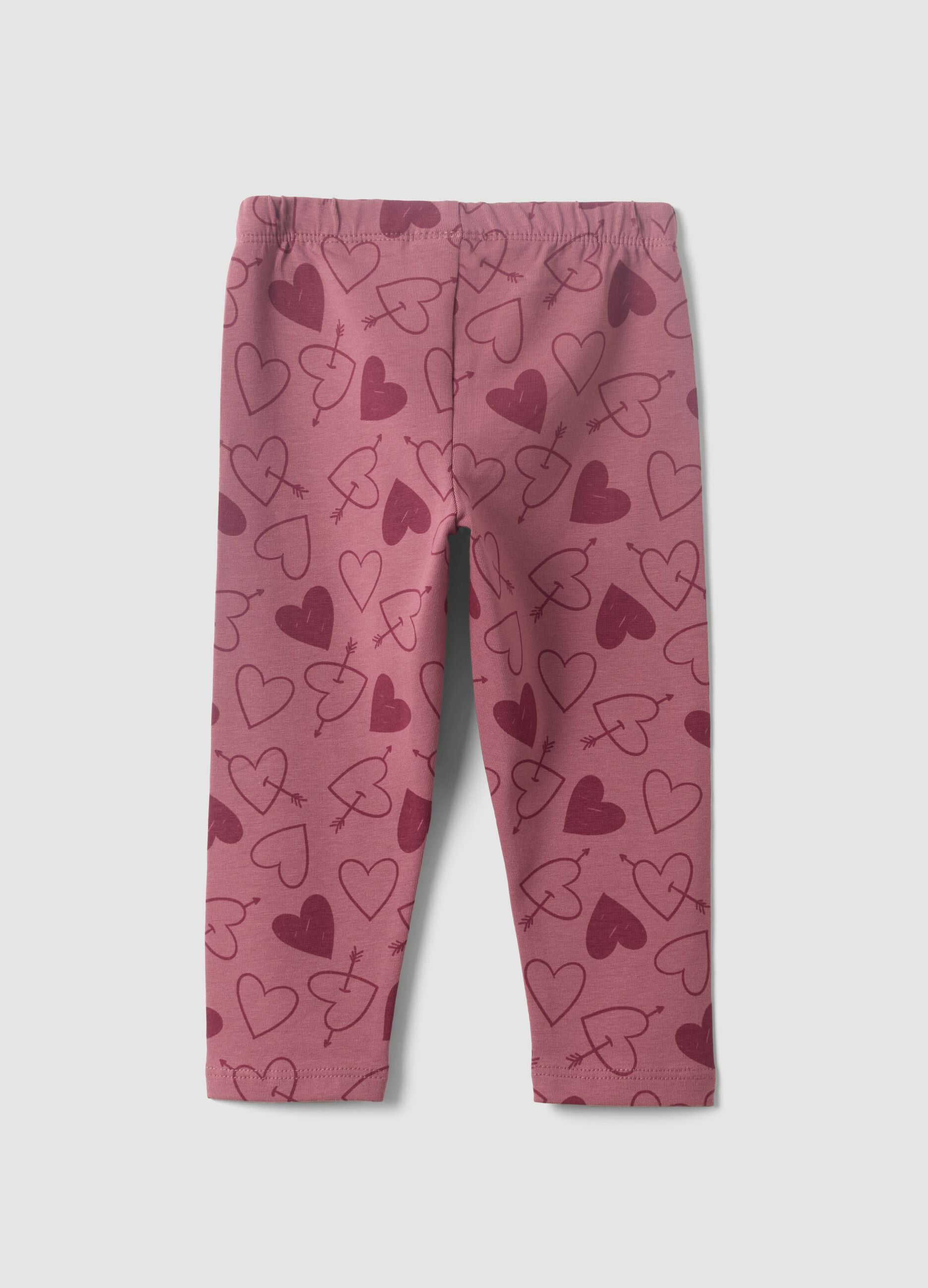 Purple organic cotton-blend leggings with animal print for baby girls