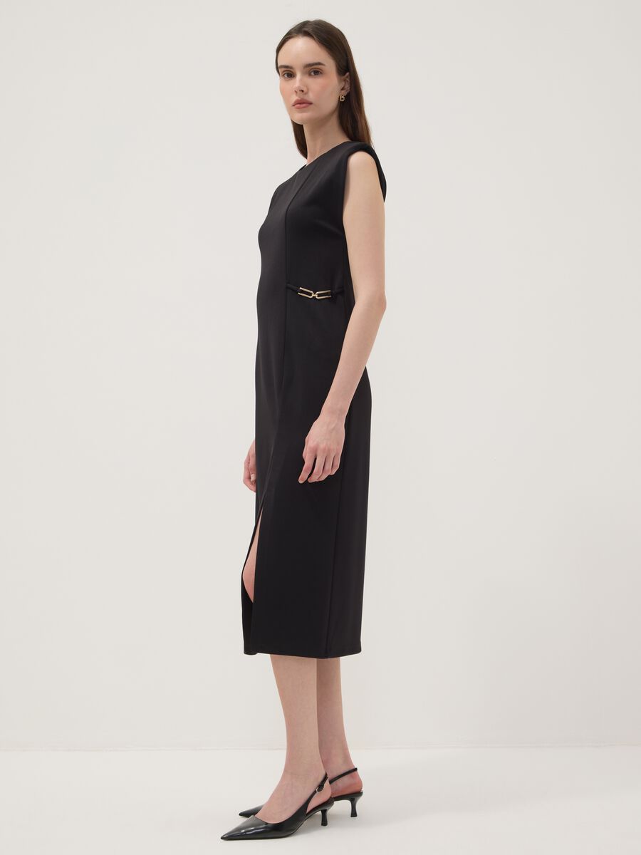 Black midi dress in stretch fabric, slim fit_0